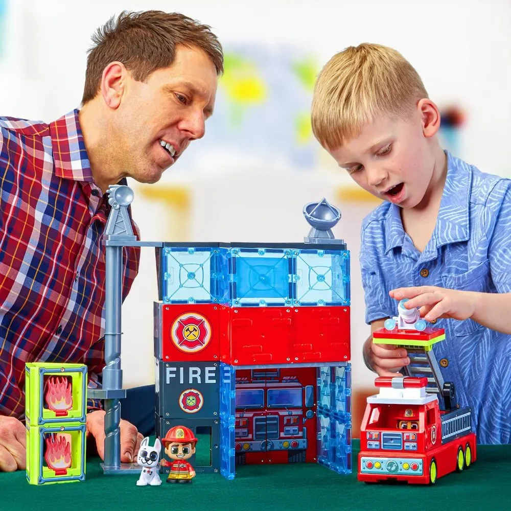 NEW Tile Town Fire Station Magnetic Tiles Playset 66pc Moose Toys